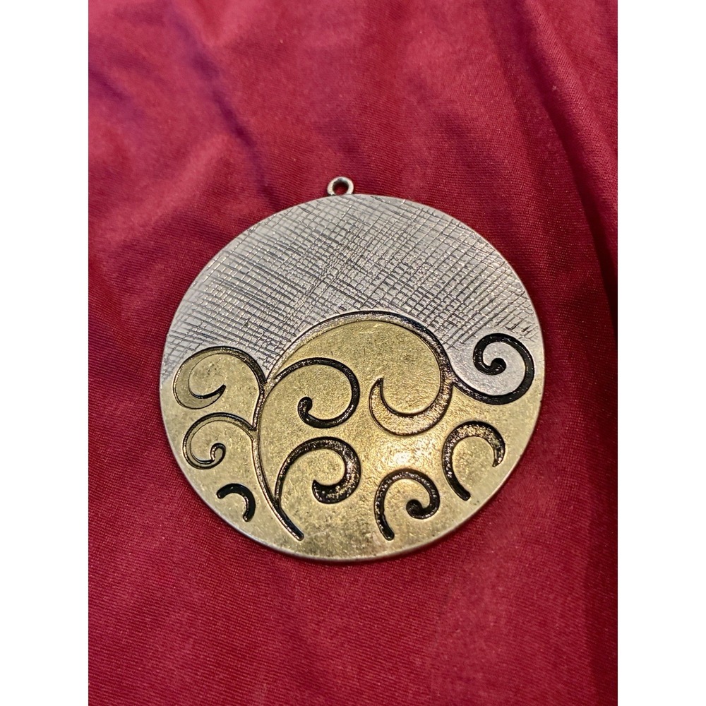 Large Round Two Tone Pendant Gold Silver Abstract Swirl Statement Jewelry